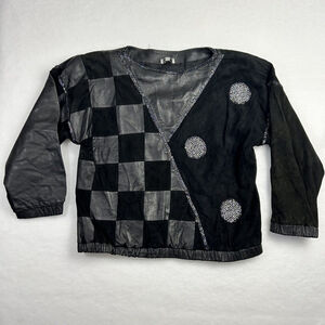 VINTAGE 80's Zimble XL Leather Suede Beaded Pullover Jacket Goth Punk Glamcore